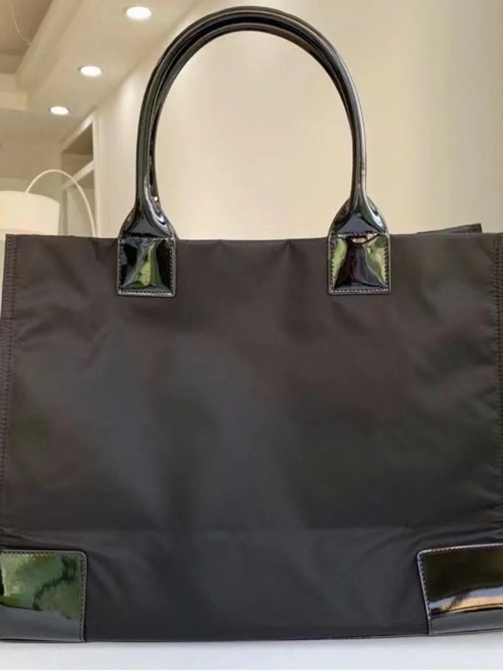 Tory Burch Black Patent Logo Tote
